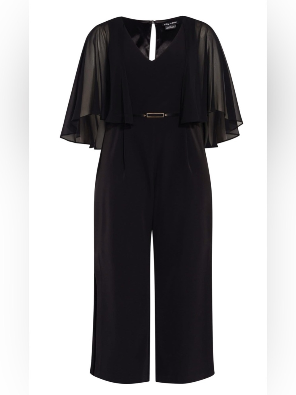 NEW City Chic Black Heiress Belted Cape Split Leg Jumpsuit Size 14